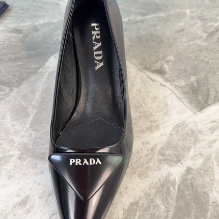 PRADA 25S POINTED-TOE HIGH HEELS 55 MM IN BLACK LAMBSKIN