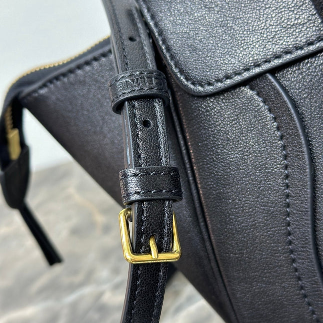 CELINE 25S NEW LUGGAGE 38MM IN BLACK SHINY LAMBSKIN GOLD HARDWARE
