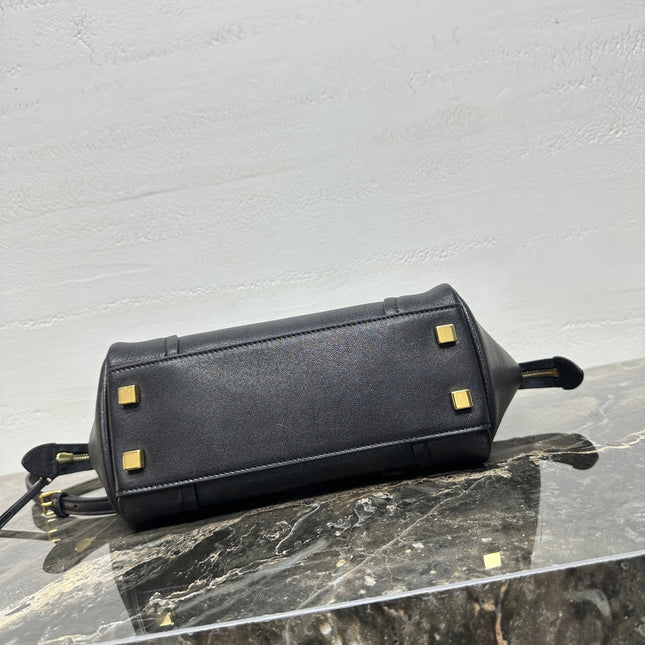 CELINE 25S NEW LUGGAGE 38MM IN BLACK SHINY LAMBSKIN GOLD HARDWARE