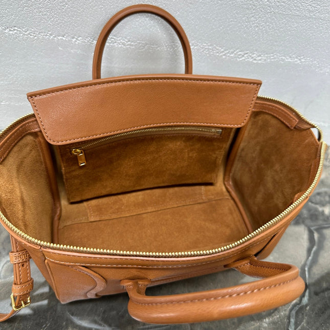 CELINE 25S NEW LUGGAGE 38MM IN TAN BROWN LAMBSKIN GOLD HARDWARE