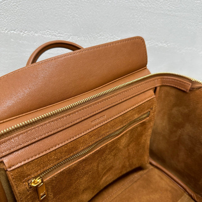 CELINE 25S NEW LUGGAGE 38MM IN TAN BROWN LAMBSKIN GOLD HARDWARE