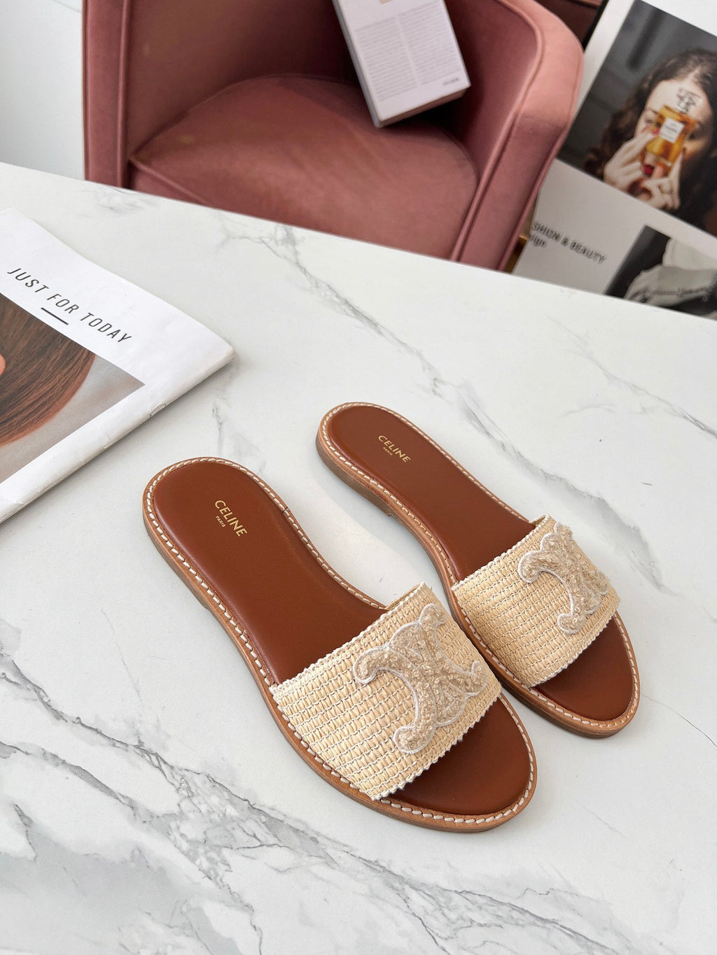 LYMPIA MULE BEIGE RAFFIA AND WOOL