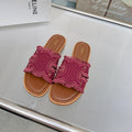 CELINE 26S TRIOMPHE SLIDE SANDALS IN BERRY PINK CANVAS