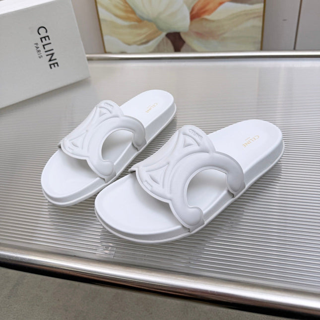CELINE 26S TRIOMPHE SLIDES IN WHITE CALFSKIN