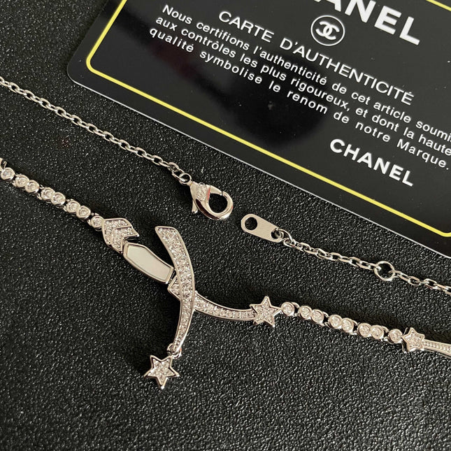 CHANEL 26S CRYSTAL STAR CHARM NECKLACE IN ROSE SILVER  METAL 631897