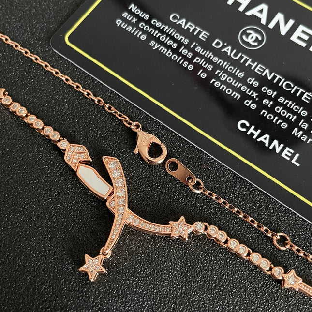 CHANEL 26S CRYSTAL STAR CHARM NECKLACE IN ROSE GOLD METAL 631898