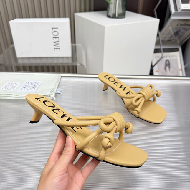 LOEWE 26S KITTEN HEEL KNOT SANDALS 45MM IN WARM BEIGE CALFSKIN