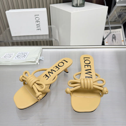 LOEWE 26S KITTEN HEEL KNOT SANDALS 45MM IN WARM BEIGE CALFSKIN