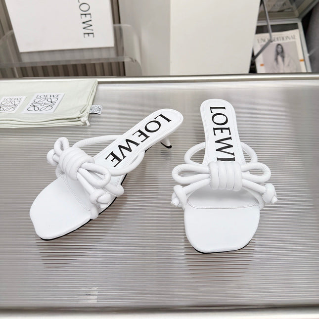 LOEWE 26S KITTEN HEEL KNOT SANDALS 45MM IN WHITE CALFSKIN