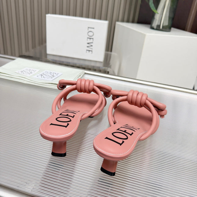 LOEWE 26S KITTEN HEEL KNOT SANDALS 45MM IN PINK CALFSKIN
