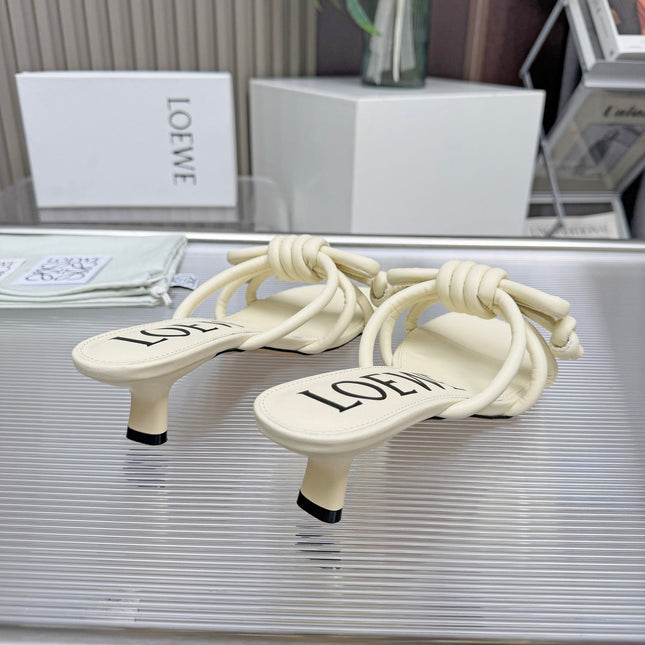 LOEWE 26S KITTEN HEEL KNOT SANDALS 45MM IN CREAM WHITE CALFSKIN