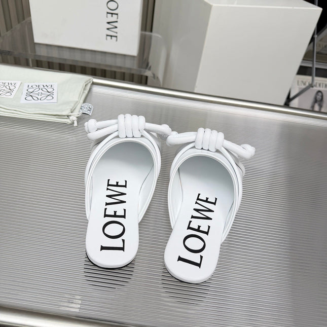 LOEWE 26S MULE LOAFERS IN WHITE CALFSKIN KNOT DETAIL
