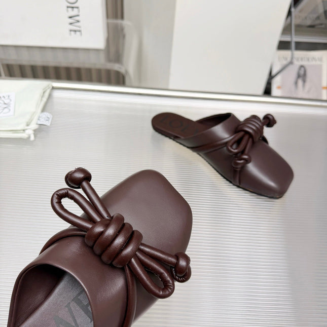 LOEWE 26S MULE LOAFERS IN DARK BROWN CALFSKIN KNOT DETAIL