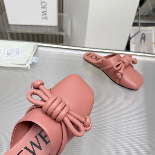 LOEWE 26S MULE LOAFERS IN PINK CALFSKIN KNOT DETAIL