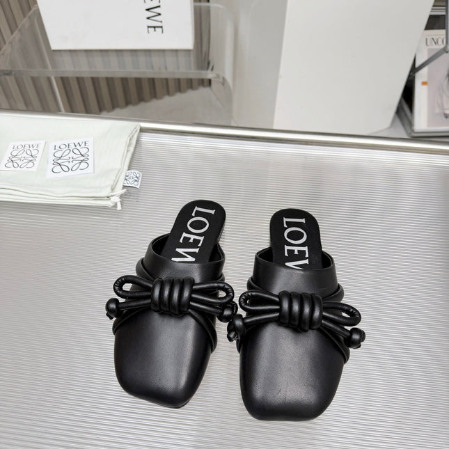LOEWE 26S MULE LOAFERS IN BLACK CALFSKIN KNOT DETAIL