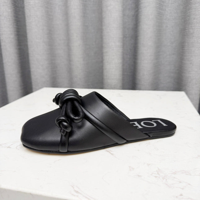 LOEWE 26S MULE LOAFERS IN BLACK CALFSKIN KNOT DETAIL