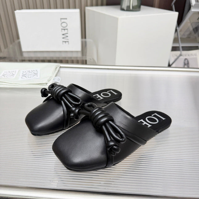LOEWE 26S MULE LOAFERS IN BLACK CALFSKIN KNOT DETAIL