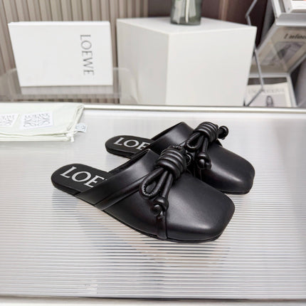 LOEWE 26S MULE LOAFERS IN BLACK CALFSKIN KNOT DETAIL