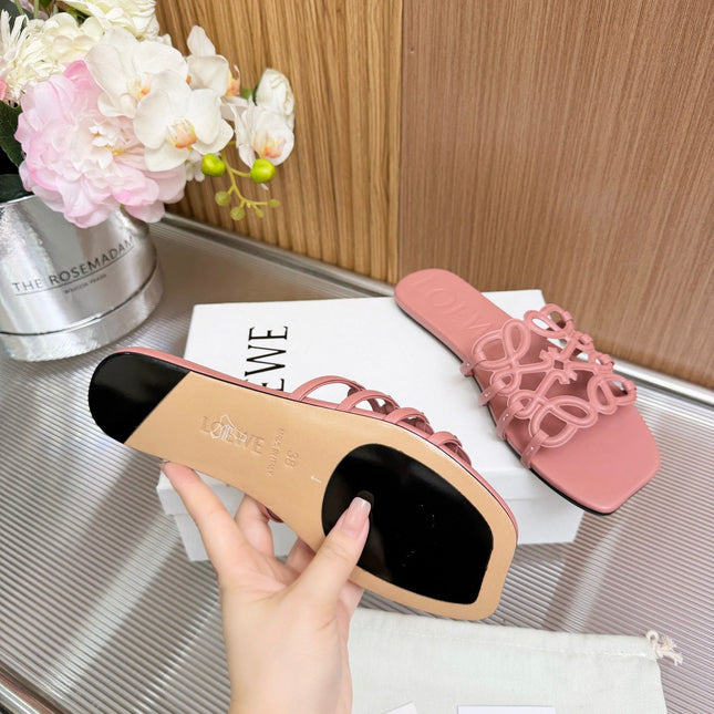 LOEWE 26S PETAL ANAGRAM SLIDE IN PINK SOFT CALFSKIN