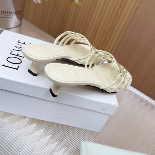 LOEWE 26S PETAL ANAGRAM SLIDE 45MM IN CREAM WHITE SOFT CALFSKIN WITH CRYSTALS