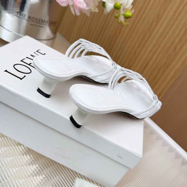 LOEWE 26S PETAL ANAGRAM SLIDE 45MM IN WHITE SOFT CALFSKIN WITH CRYSTALS