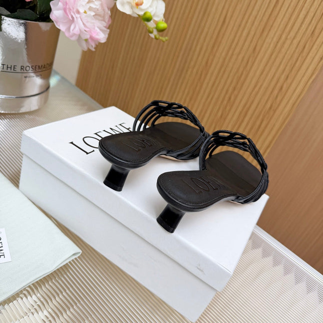 LOEWE 26S PETAL ANAGRAM SLIDE 45MM IN BLACK SOFT CALFSKIN WITH CRYSTALS