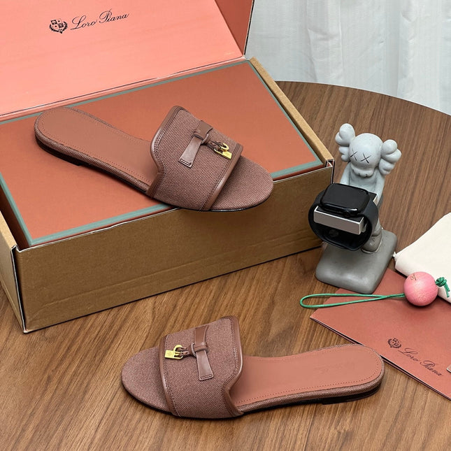 LP 26S SLIDES IN MUSHROOM BROWN CANVAS AND CALFSKIN