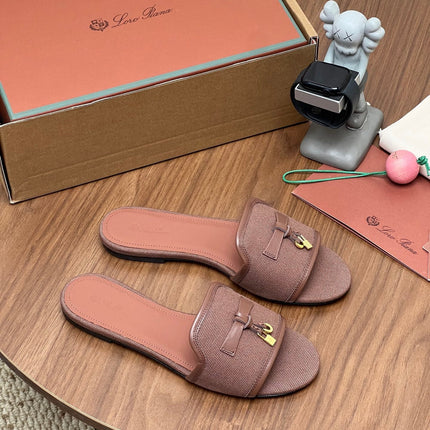LP 26S SLIDES IN MUSHROOM BROWN CANVAS AND CALFSKIN