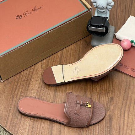 LP 26S SLIDES IN MUSHROOM BROWN CANVAS AND CALFSKIN