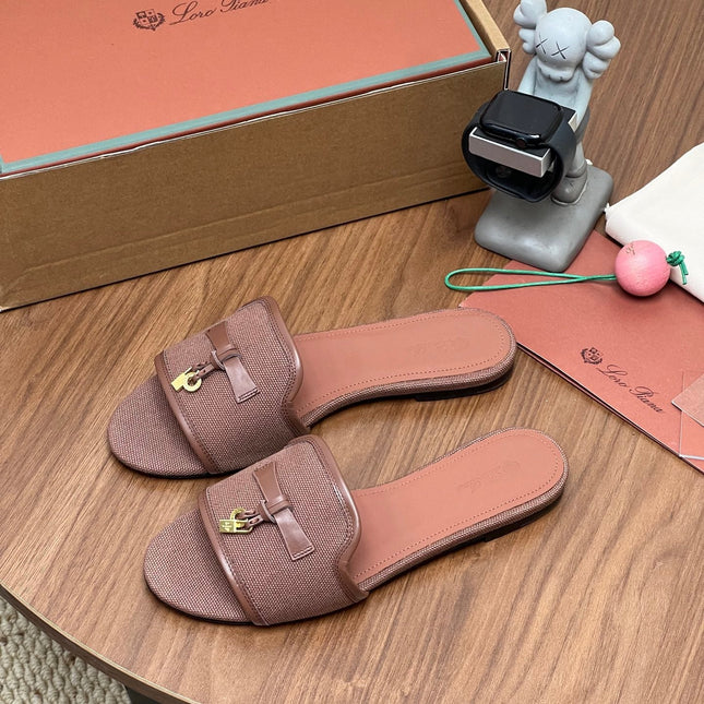 LP 26S SLIDES IN MUSHROOM BROWN CANVAS AND CALFSKIN