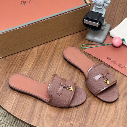LP 26S SLIDES IN MUSHROOM BROWN CANVAS AND CALFSKIN