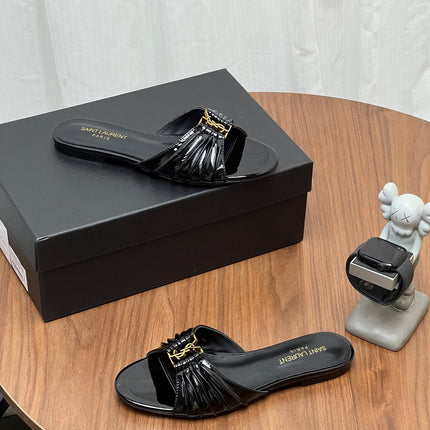 YSL 26S SLIDES IN BLACK GLOSSY CALFSKIN