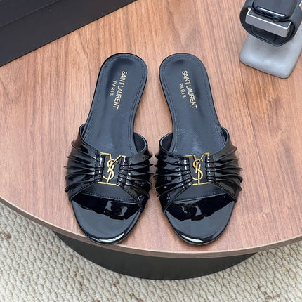 YSL 26S SLIDES IN BLACK GLOSSY CALFSKIN