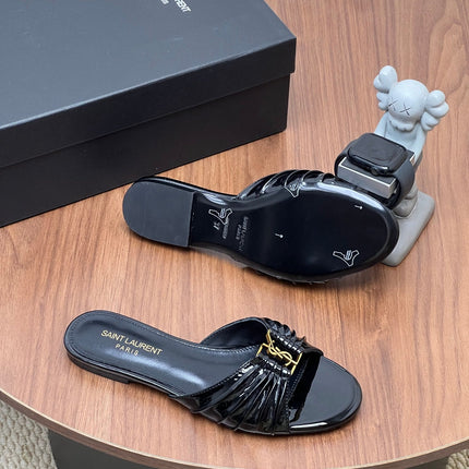 YSL 26S SLIDES IN BLACK GLOSSY CALFSKIN