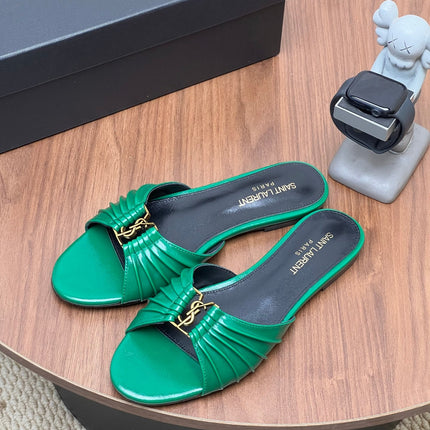 YSL 26S SLIDES IN DARK GREEN CALFSKIN