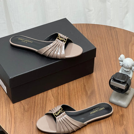 YSL 26S SLIDES IN DUSTY BEIGE SUEDE