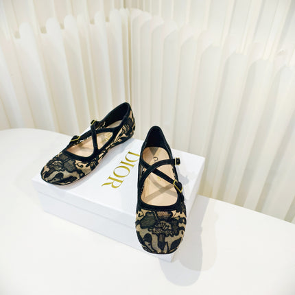 DIOR 26S MARY JANE FLATS IN BLACK FABRIC