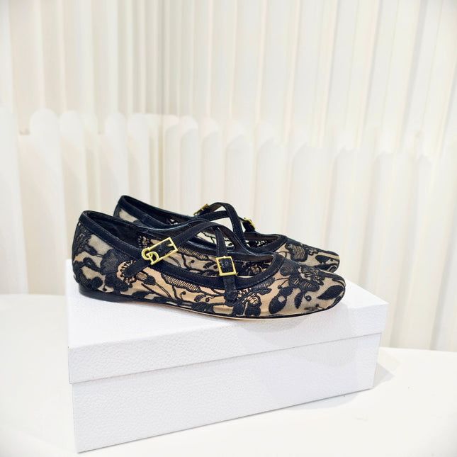 DIOR 26S MARY JANE FLATS IN BLACK FABRIC
