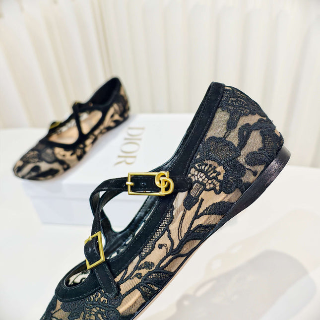 DIOR 26S MARY JANE FLATS IN BLACK FABRIC