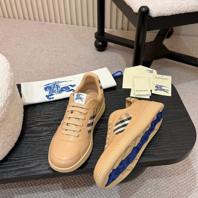 BURBERRY 26S SNEAKERS IN LIGHT BROWN AND BLACK CALFSKIN