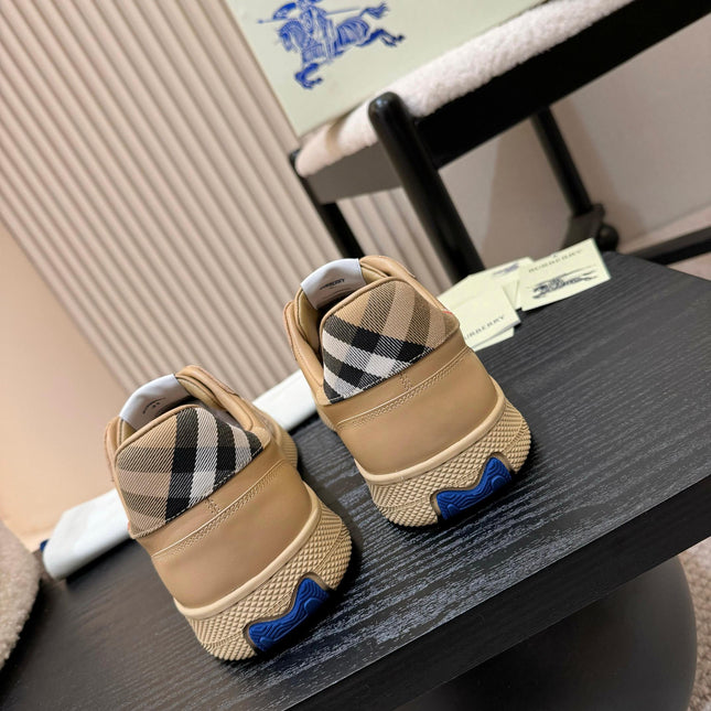 BURBERRY 26S SNEAKERS IN LIGHT BROWN AND BLACK CALFSKIN