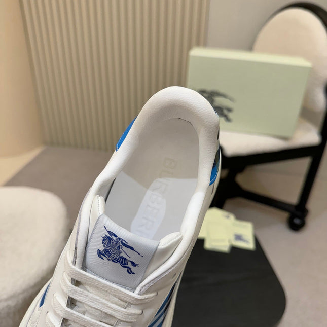 BURBERRY 26S SNEAKERS IN WHITE AND BLUE CALFSKIN