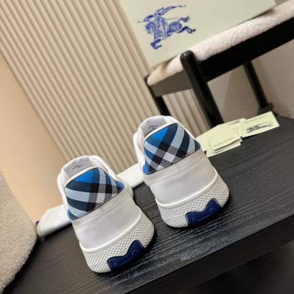 BURBERRY 26S SNEAKERS IN WHITE AND BLUE CALFSKIN