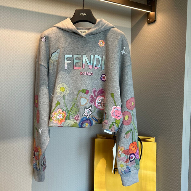 FENDI 26S PRINTED CROPPED HOODIE 142