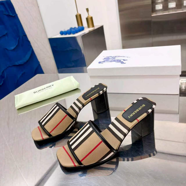 BURBERRY 26S HIGH HEEL SANDALS 55MM IN BEIGE CANVAS