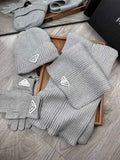 THREE-PIECES SET IN PALE GRAY WOOL AND ACRYLIC 406556