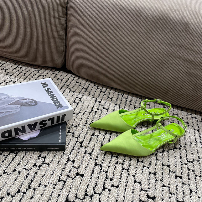 PRA SATIN SLINGBACK PUMPS CHARTREUSE