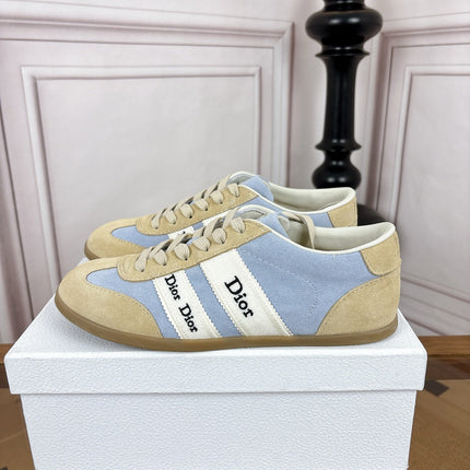 DIOR 26S SNEAKERS IN LIGHT BROWN & LIGHT BLUE SUEDE AND WHITE CANVAS