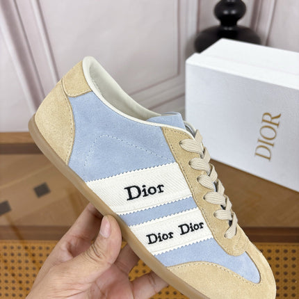 DIOR 26S SNEAKERS IN LIGHT BROWN & LIGHT BLUE SUEDE AND WHITE CANVAS
