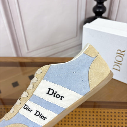 DIOR 26S SNEAKERS IN LIGHT BROWN & LIGHT BLUE SUEDE AND WHITE CANVAS